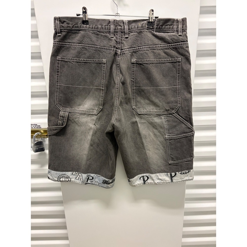 Vintage Real Carpenter Denim Jorts Mens 38 Black Philly Graphic Trim Good